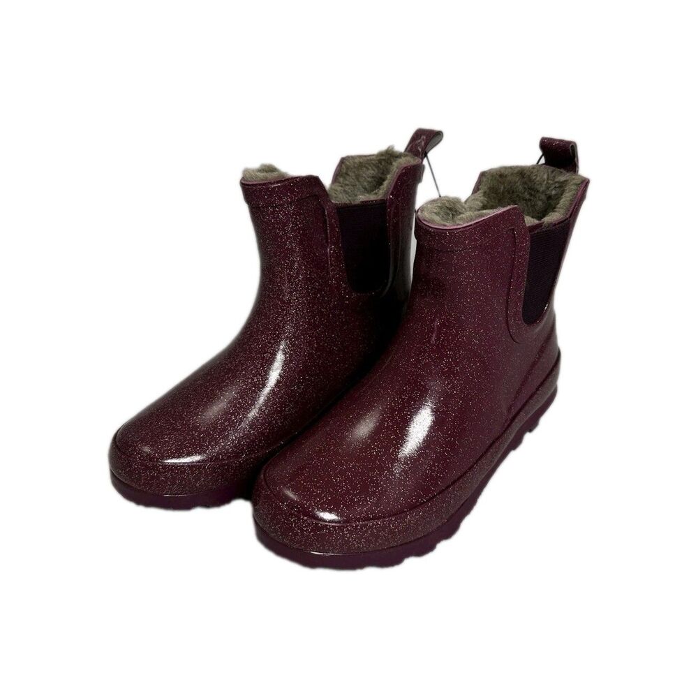 Lily & Dan Girl’s Pull On Glitter Pink Faux Fur Lining Rain Booties Size 13/1